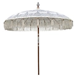 White & Silver Cotton Garden Umbrella - Bonita Sotran Dekorativ