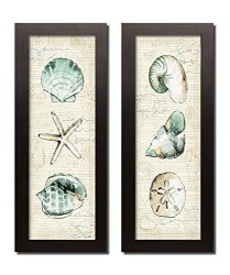 Beautiful Spa Shells Conch Starfish Sand Dollar And Unicorn Shell By Pel Studio Coastal D Cor Two Brown Framed 6X18IN Prints Ready To Hang