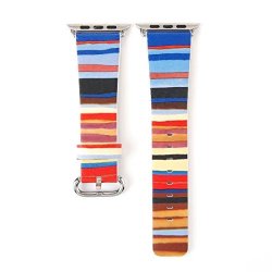 Apple Watch Band 42MM Iphone Watch Leather Band Strap Colorful Stripe Wristband With Metal Clasp For 42MM Apple Watch Apple Watch Series 1 SERIES 2 SERIES 3 Blue