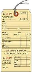 Alteration Tags With String And Claim Check Manila 3.125 X 6.25 Inches Consecutively Numbered - 100 Tags