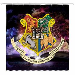 AMNYSF Four College Badge Fantastic Decor Shower Curtain Harry Potter Hogwarts Magic School Logo,70x70 inches Waterproof Polyester Fabric Bathroom Accessories Curtains 12pcs Hooks
