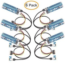 Relper-lineso 6PACK Pcie Ver 006 Pci-e 1X To 16X Powered Riser Adapter Card W 60CM USB 3.0 Extension Cable & Molex To Sata Power