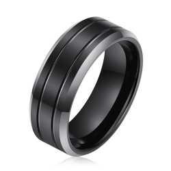 Men's Double Groove Polished Black Tungsten Ring OY-R-023 - 13