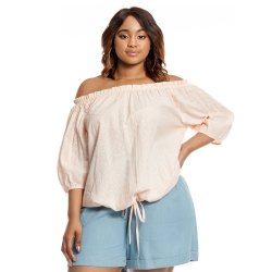 Donnay Plus Size Woven Off Shoulder Anglaise Top - Dusty Pink
