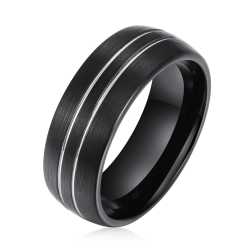 Men's Double Silver Groove Brushed Black Tungsten Ring OYG005 - 13