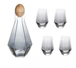 Smte - Set Of 5 Glass Decanter & Whiskey Glass - Grey