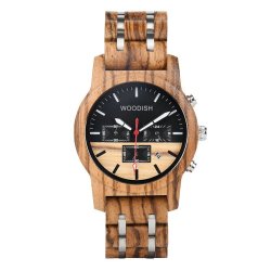 Dual Time Zone Zebrawood Wooden Watch E18-1