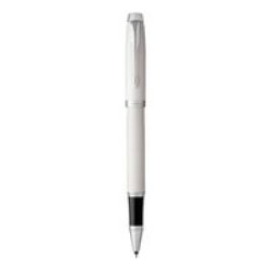 Im Fine Nib Rollerball Pen White With Chrome Trim Black Ink - Presented In A Gift Box
