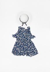 POP CANDY Printed Sleeveless Dress With Hat Navy
