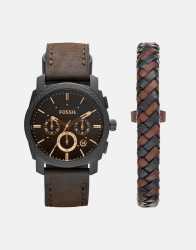 Fossil Machine Chronograph Watch & Bracelet Set - One Size Fits All Brown