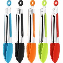 Mini Tongs With Silicone Tips, 7-Inch Serving Tongs - Set of 3 (Green Red  Blue) 