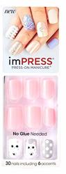 Kiss Impress Press-on Manicure Pink Nails BIP016M My Shero Kitty Cat Accent Nails