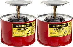 Justrite 10208 2 Quart 7.25" H 7 3 8" O.d Premium Coated Steel Plunger Can With Brass And Ryton Pump Assembly Pack Of 2