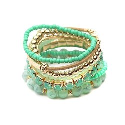 Riah Fashion Women's Multicolor Beaded Stretch Bracelet Green