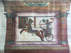 Beautiful Large Gold Leaf Full Colour Egyptian Papyrus Of Hunting From The Chariot