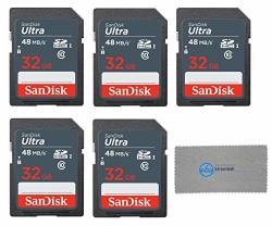 Everything But Stromboli Sandisk 32GB Ultra Sd Memory Card 5 Pack Bundle Sdhc Uhs-i Card Class 10 SDSDUNB-032G-GN3IN Plus 1 Tm Microfiber Cloth