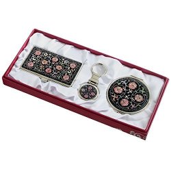 Nacre Mother Of Pearl Business Card Holder Compact Mirror Keychain Gift Sets Business Card Credit Id Card Case Makeup Cosmatic Mirror Key Holder Set