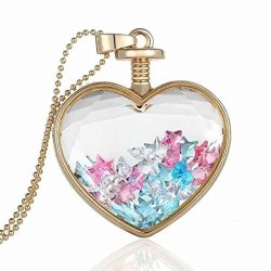 Botrong Women Dry Star Heart Glass Wishing Bottle Pendant Necklace