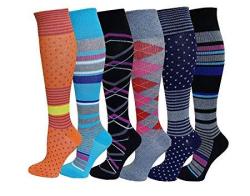 6 Pairs Pack Women Sports Travelers Anti-fatigue Graduated Compression Knee High Socks 9-11 New Assorted Design