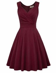 1950S Vintage V-neck Wrap Dress Knee Length Size 20 Plus Dark Wine CL2412-2