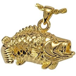 Memorial Gallery MG-3159GP Large Mouth Bass 14K Gold sterling Silver Plating Cremation Pet Jewelry