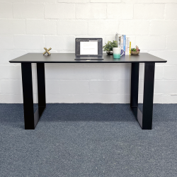 Solid Table Hardwood & Black Steel Dining Table Or Work Desk - Solid Table - Black Formica Laminated Top + Black Frame