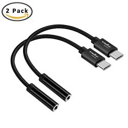 USB C To 3.5MM Headphone Jack Adapter 2 Pack Braided Type C Male To 3.5 Mm Female Audio Cable For Motorola Moto Z Series Black