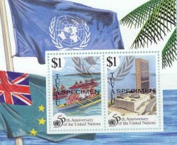 Tuvalu 1995 Specimen 50th Anniv. Of U.n. Unmounted Mint Specimen Miniature Sheet