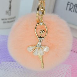 Soft Ball Pompom Charm Keychain Handbag Key Ring - Light Orange