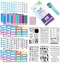 Health And Fitness Journal Supplies Kit - 29 Piece Set Custom-designed Supplies For Bullet Journal Workout Planners Including Stickers Stencils Washi Tape And Sticky