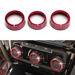 Ijdmtoy 3PCS Red Anodized Aluminum Ac Climate Control Ring Knob Covers For Volkswagen MK6 Golf GTI Jetta