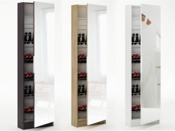 5 Shelves Shoe Storage Cabinet With Full Length Mirror Available In Black White And Oak
