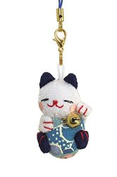 Lucky Cat Smartphone Cell Phone Charm White blue