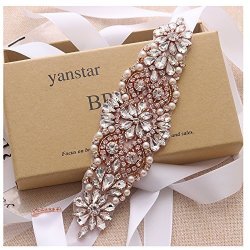 Handmade Yanstar Crsytal Beads Bridal Belts Rose Gold-white