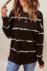 Black Striped Abstract Long Sleeve Casual Sweatshirt - 2XL SA42-44 UK18-20