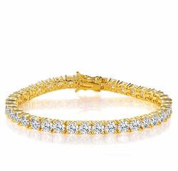 Gmesme 18K Yellow Gold Plated 5.0 Round Cubic Zirconia Classic Tennis Bracelet 7.5 Inch
