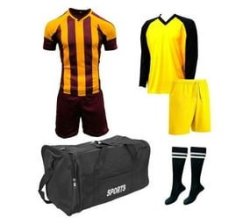 Soccer Kit With Goalkeeper Set & Kit Bag Football Team Of 15 Yellow maroon