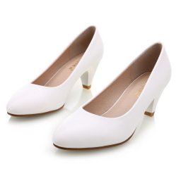 Yalnn Women's Leather Med Heels Shoes - White 4