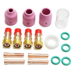 17PCS Tig Stubby Gas Lens Ceramic Nozzle & Glass Cup Kit WP-17 18 26 3.2MM 1 8INCH