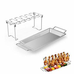 Alovemo??stainless Steel Chicken Wing Leg Rack Grill Holder With Drip Pan For Bbq