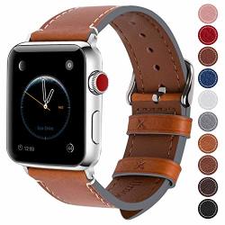 Fullmosa Compatible Apple Watch Band 38MM 40MM 42MM 44MM Genuine Leather Iwatch Bands 38MM 40MM Light Brown + Silver Buckle