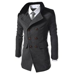 Forthery Winter Mens Trench Coat Winter Long Jacket Double Breasted Overcoat 