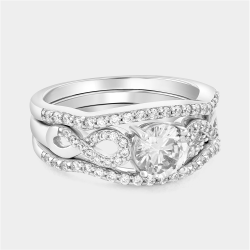 Sterling Silver Cubic Zirconia Solitaire Infinity Triple Set Ring