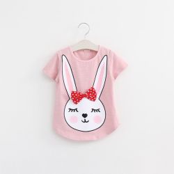 Rabbit Cartoon T-shirts For Girls - Pink 7t