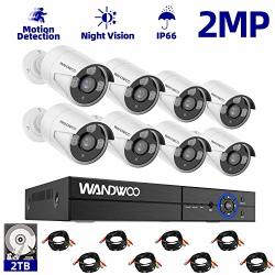Wired Security Camera System Wandwoo 16CH 5MP Dvr Surveillance Camera System 2TB Hard Drive 8PCS 2MP Indoor&outdoor Home Security Camera