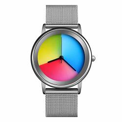 Skmei Rainbow Watch Woman Quartz Analog Simple Design Stainless Steel Watch Waterproof With Gradient Dial For Lady Silver Silver Ring