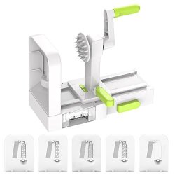 Foldable Spiralizer Vegetable Slicer 5 Blade With Powerful Suction Base Strongest-and-heaviest Duty Vegetable Spiral Slicer Free Recipe Book And Cleaning Brush