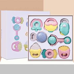 IPlay ILearn 8PCS Baby Rattles And Teethers Silicone Teething Set Infant Chewing Toys Shaker Grab Spin Sound Musical Sensory Gift For 0 3 6