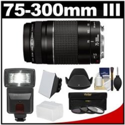 Canon Ef 75-300mm F 4-5.6 Iii Zoom Lens With 3 Filters + Hood + Flash & 2 Di