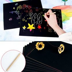 Misright 10 Sheets A4 Magic Scratch Art Painting Paper With Drawing Stick Kids Toy Gift